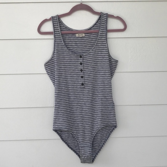 Madewell Tops - Madewell India Henley Striped Bodysuit Size Large